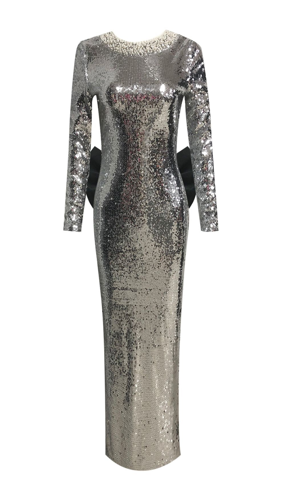 Jenesis Dazzling Silver Sequin Maxi Gown