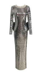 Jenesis Dazzling Silver Sequin Maxi Gown