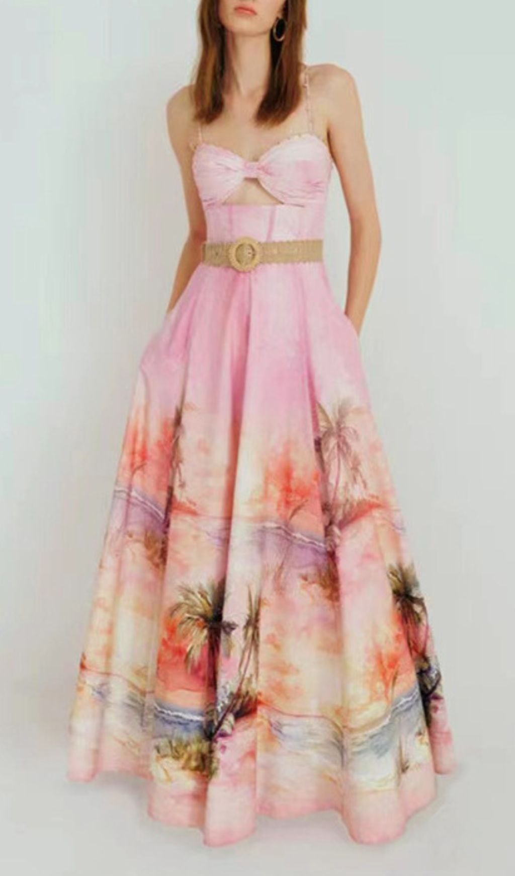 Hester Pink Palm Print Cut-Out Maxi Dress