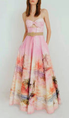Hester Pink Palm Print Cut-Out Maxi Dress
