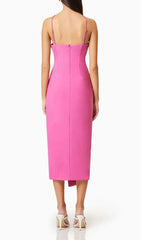 Darva Hot Pink 3D Floral Halter Midi Dress