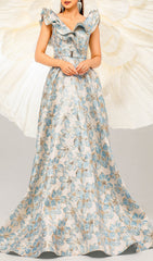 Caron Elegant Floral Ruffle Maxi Dress