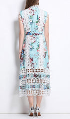 Errin Floral Eyelet Lace Mock Neck Midi Dress
