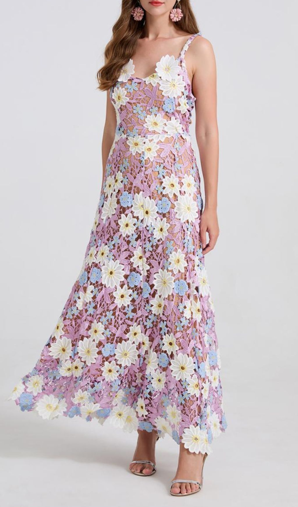 Diablo Enchanting Lavender Floral Lace Maxi Dress for Women