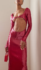 Crimson Sequin Cut-Out Maxi Dress