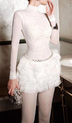 Jazelle White Sparkling Ruffle Mini Dress