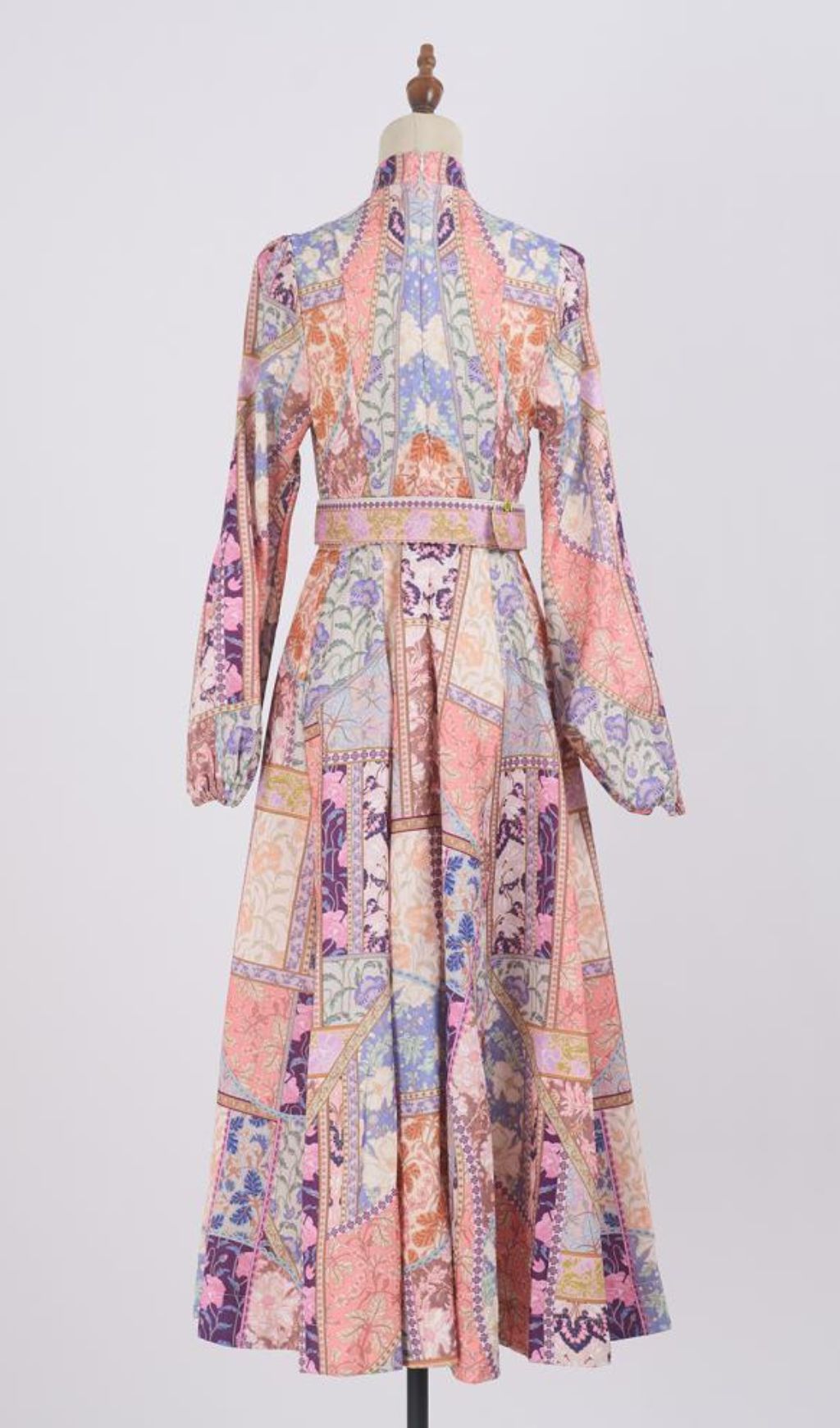 Glynnis Boho Patchwork Long Sleeve Midi Dress with Belt