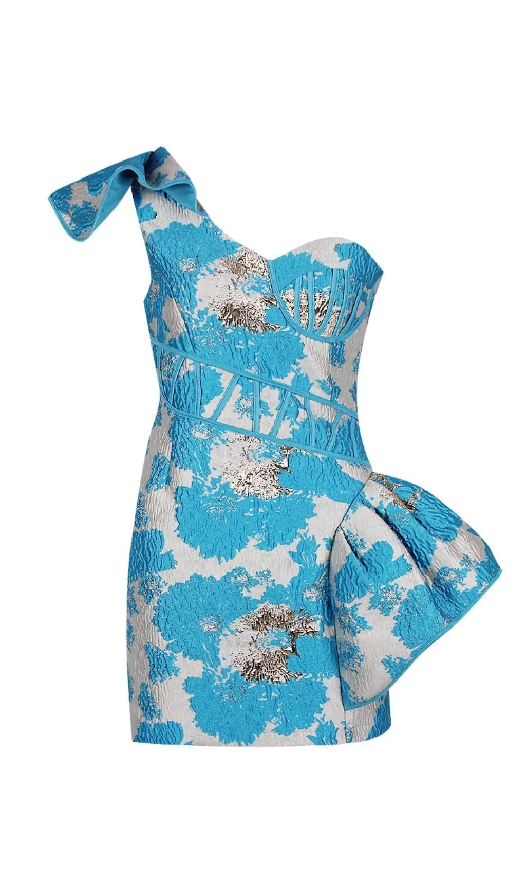 Radiant Yellow Jacquard One-Shoulder Mini Dress