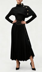 Jairo Black Asymmetrical Capelet Midi Dress