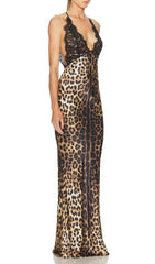 Joelle Halter Lace Leopard Maxi Dress