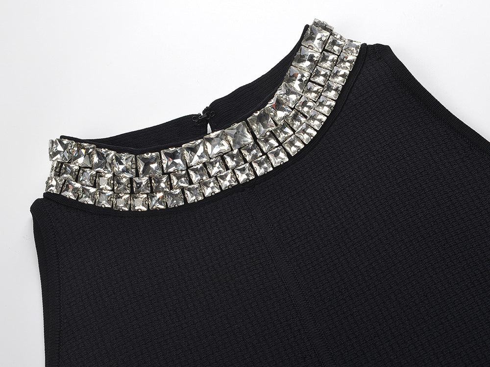 Glamorous Rhinestone Collar Fit & Flare Mini Dress
