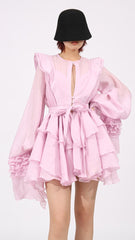 Chic Fleur Pink Tiered Ruffle Mini Dress