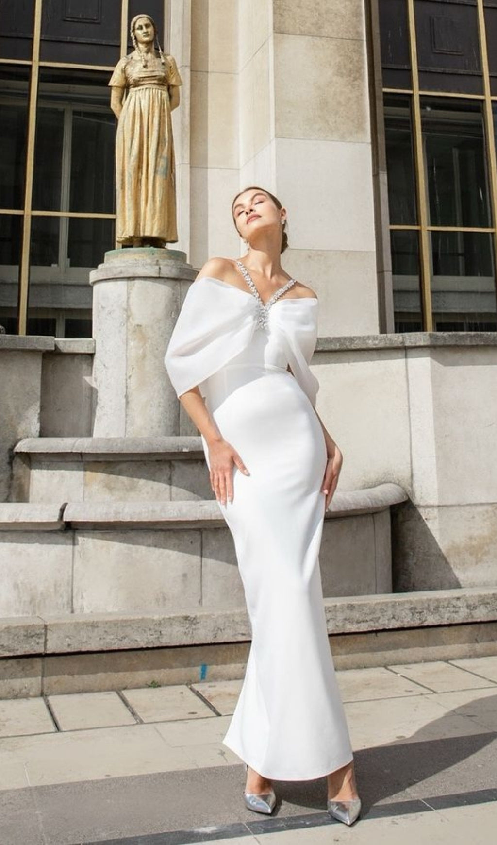 Candra Draped Bow Halter Maxi Dress