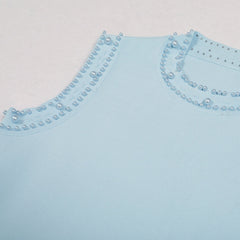 Edie Chic Sky Blue Beaded Knit Midi Dress & Cardigan Set
