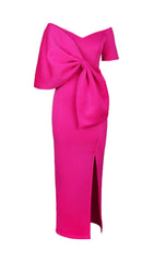 🔥 Turn Heads! Ambrosine Pink Bow-Knot Midi Dress
