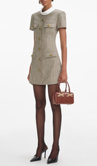 Sophisticated Plaid Wool Mini Dress with Contrast Collar