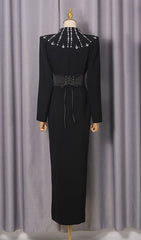 Ivonne Black Diamante Long Sleeve Maxi Dress
