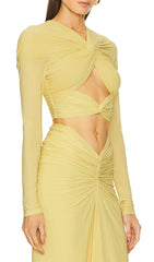 Darby Butter Yellow Twisted Cutout Long Sleeve Maxi Dress