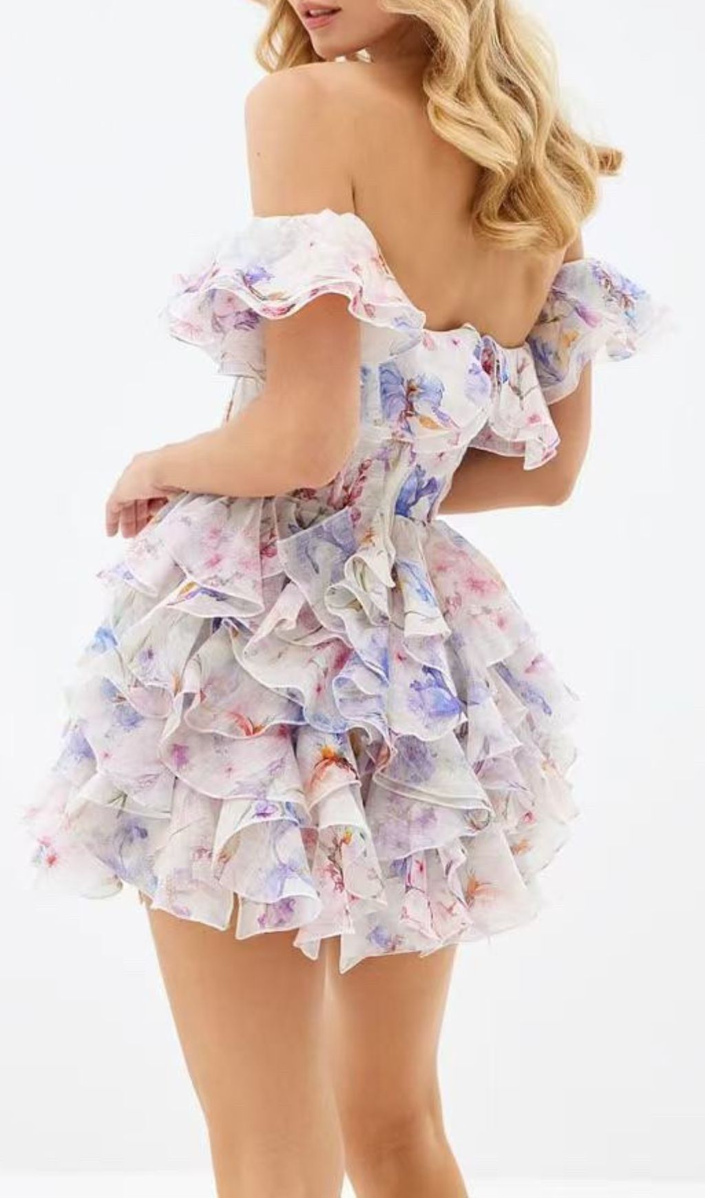Enchanting Floral Ruffle Off-Shoulder Corset Mini Dress
