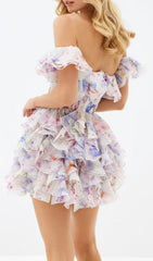 Enchanting Floral Ruffle Off-Shoulder Corset Mini Dress