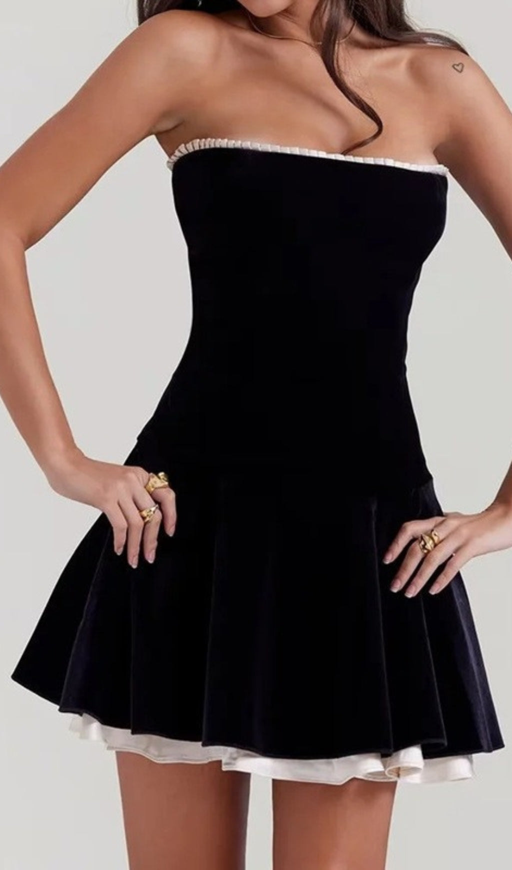 Christ Luxe Black Velvet Strapless Mini Dress