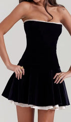 Christ Luxe Black Velvet Strapless Mini Dress