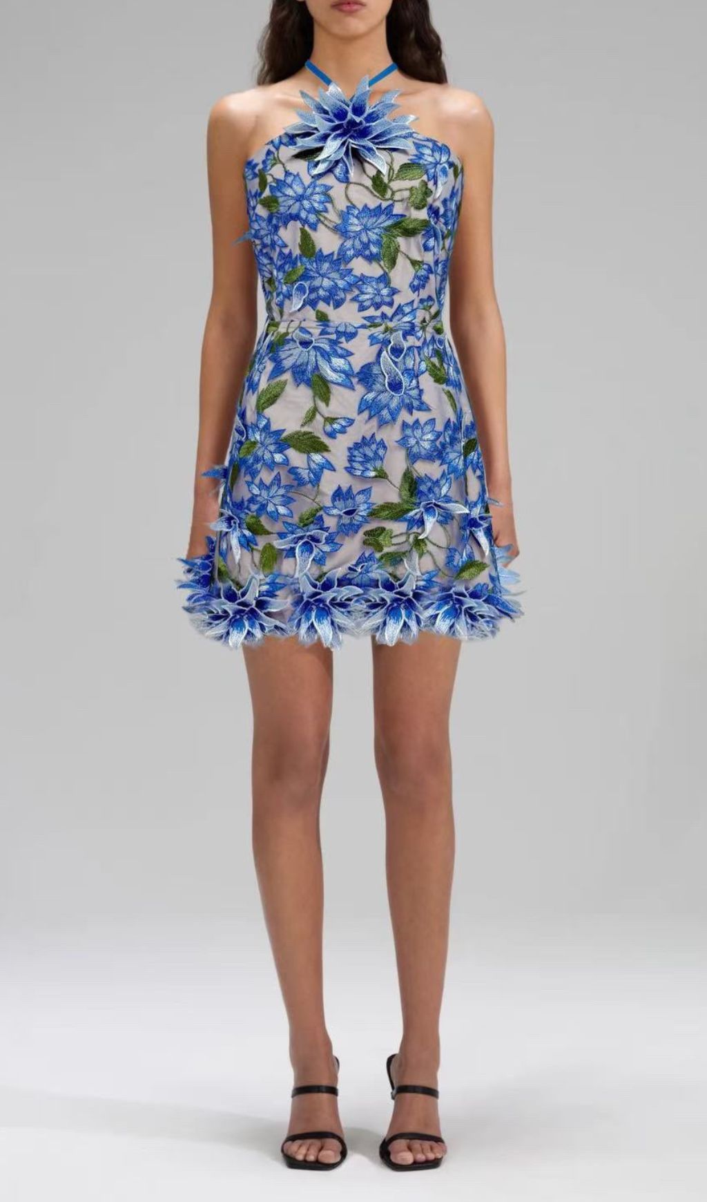 Faunia 3D Floral Halter Mini Dress