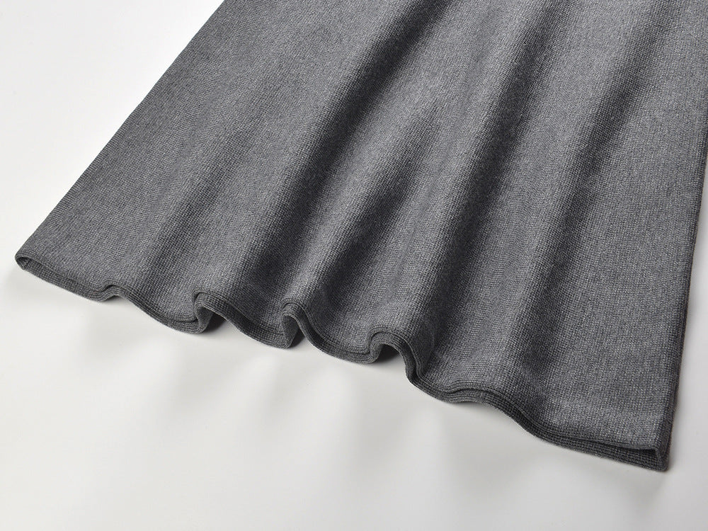 Hlio Chic Grey Knit Sweater Mini Dress with Peter Pan Collar