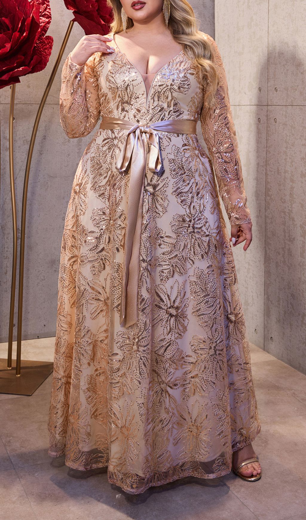 Ioanna Dazzling Rose Gold Sequin Plus Size Maxi Dress