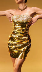 Kaleido Dazzling Gold Metallic Strapless Mini Dress