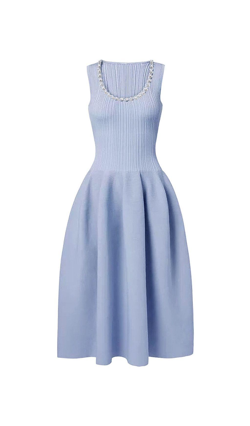 Faustine Elegant Pearl-Trim Knit Midi Dress