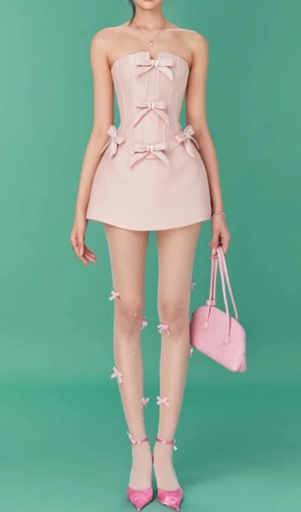 Chinua Chic Pink Strapless Bow Corset Mini Dress