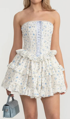 Hammond Blue Floral Strapless Ruffle Mini Dress