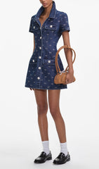 Chic Diamant Bow Denim Mini Dress