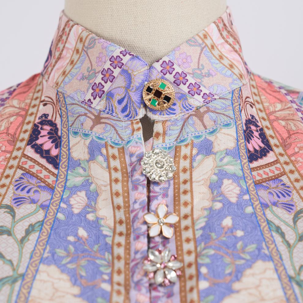 Glynnis Boho Patchwork Long Sleeve Midi Dress with Belt