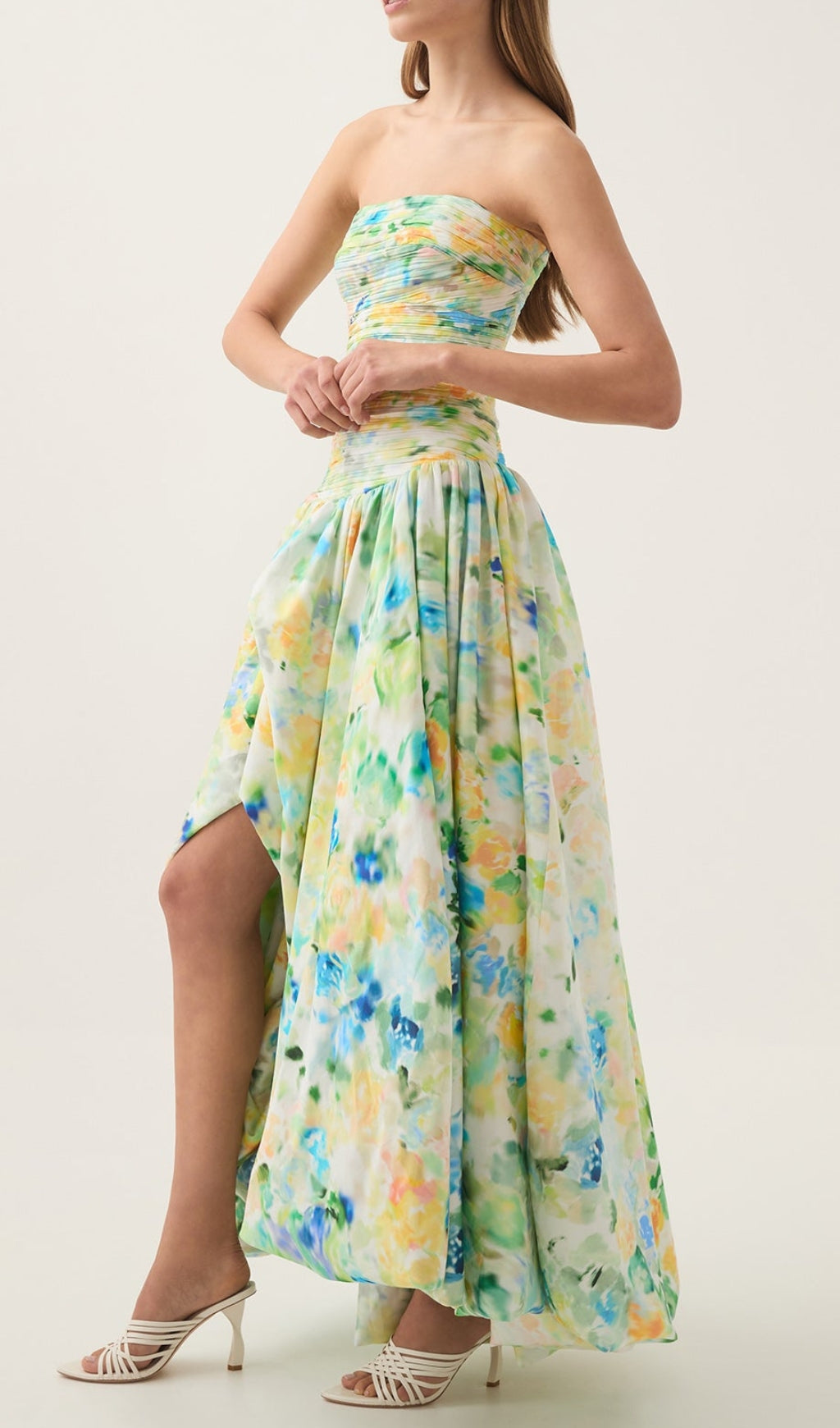 Radiant Violette Floral Strapless Maxi Dress