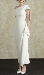 Gale White One-Shoulder Draped Midi Dress