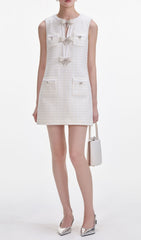 Sparkling Cream Boucle Bow Mini Dress