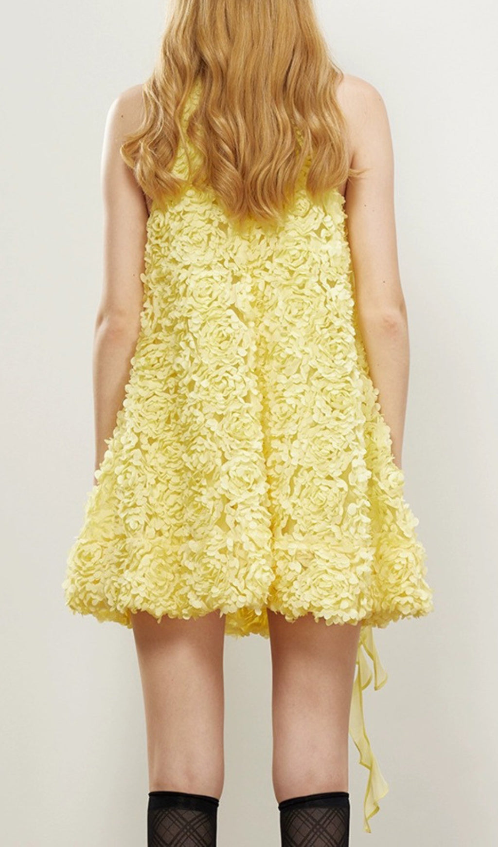 Danina Yellow 3D Floral Halter Mini Dress