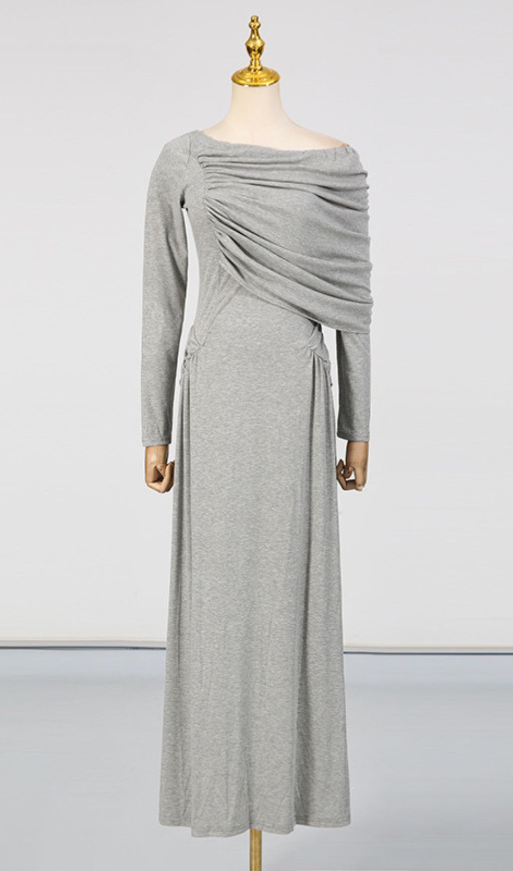 Gaia Elegant Ruched Off-Shoulder Long Sleeve Maxi Dress