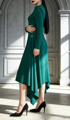 Johnna Emerald Green Asymmetrical Midi Dress