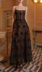 Jora Black Plush Floral Maxi Gown