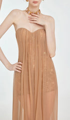 Fintan Ethereal Strapless Mesh & Lace Maxi Dress