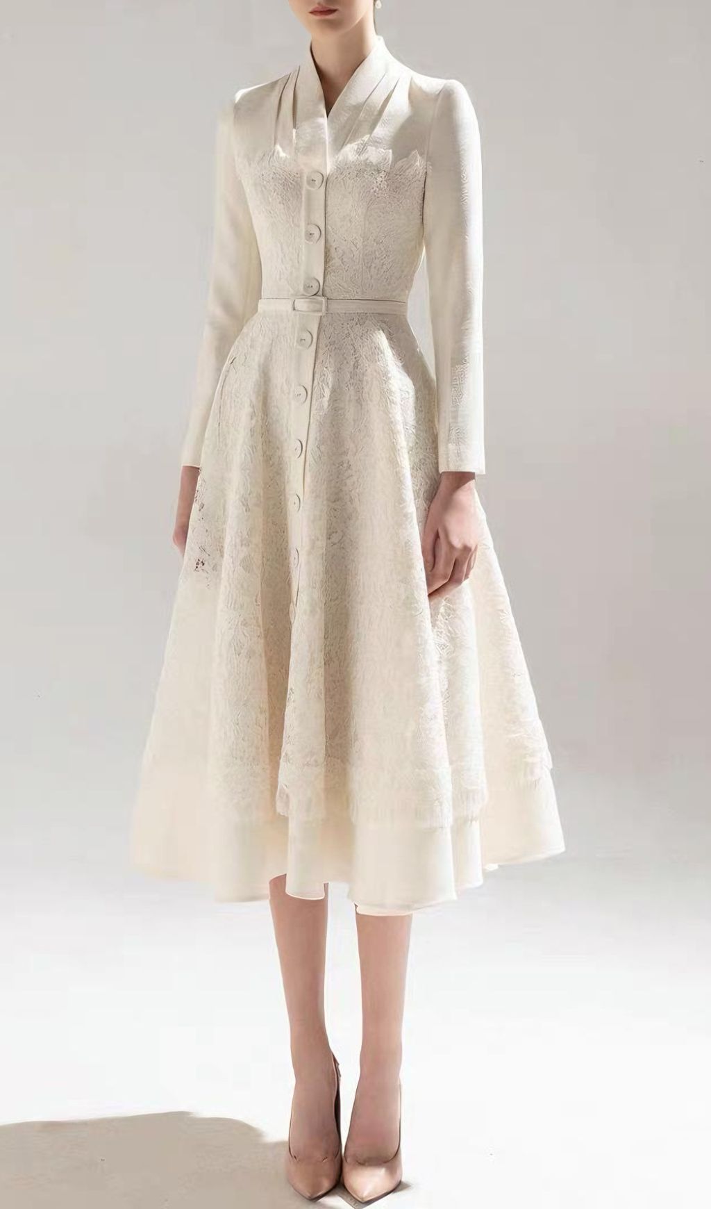 Jamir Elegant Lace Long Sleeve Midi Dress