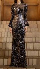 Sparkling Black Sequin Maxi Dress