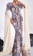 Dazzling Sequin & Cape Slit Maxi Gown