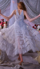 Fedella Ethereal Floral Sequin High-Low Gown