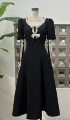 Faizah Sparkling Bow Beaded Midi Dress with Pockets