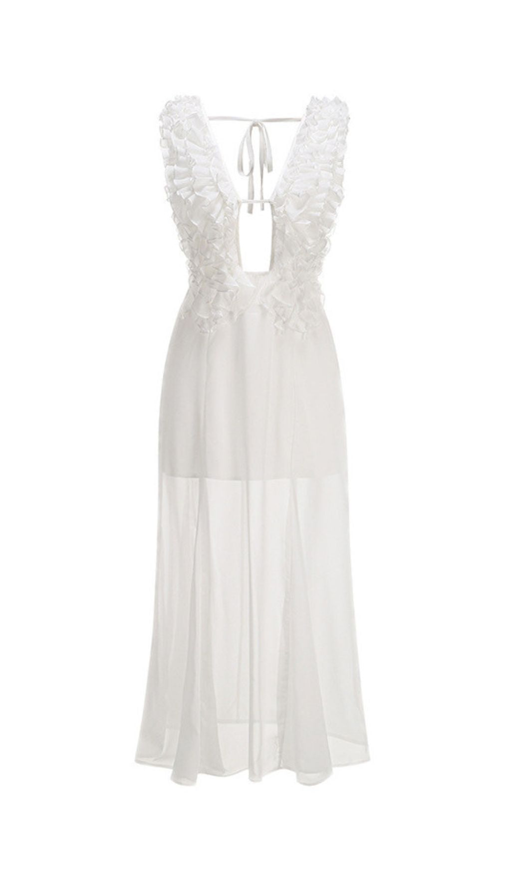 Harleigh White Ruffled Mesh Maxi Dress