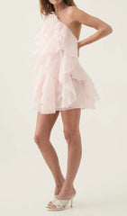 Pandorea Dreamy Pastel Pink Ruffle Halter Mini Dress